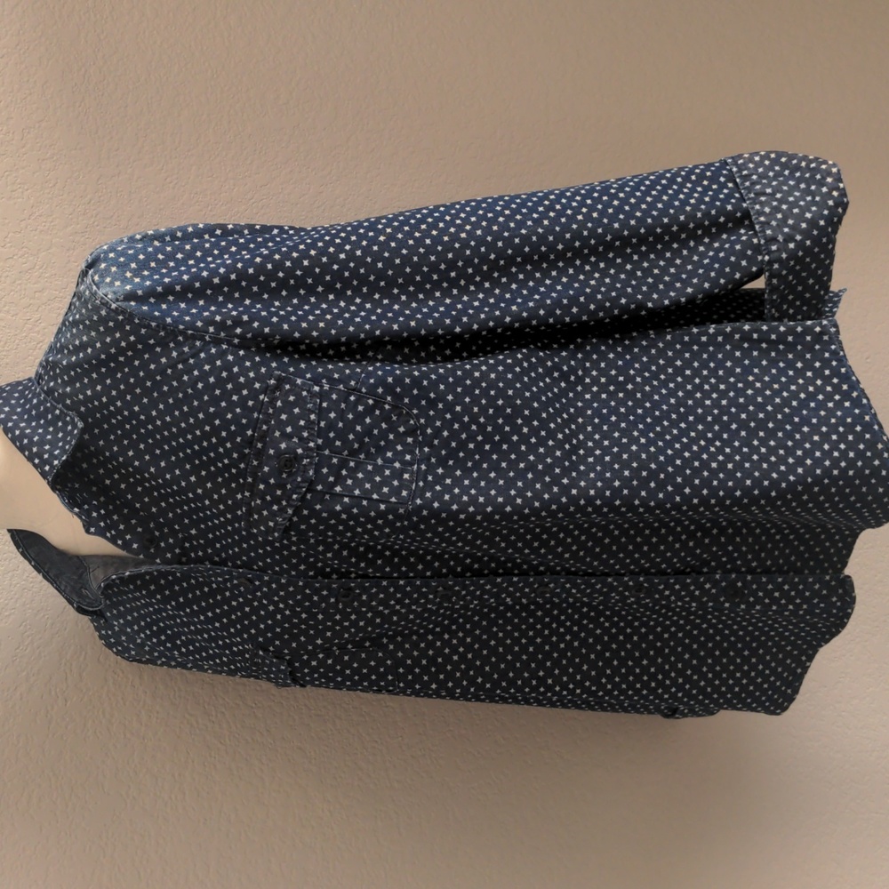 J. Crew Starry Chambray Distressed Denim Button Down
